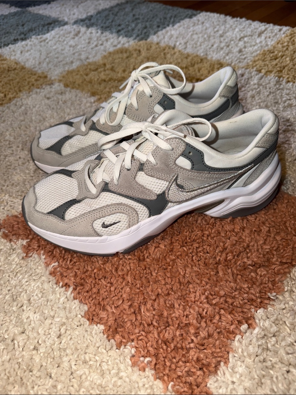 Nike Women’s Gray and White Mesh Suede Sneakers